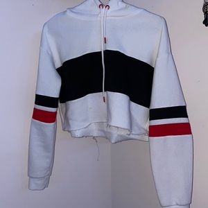 Garage white, black and red cropped hoodie